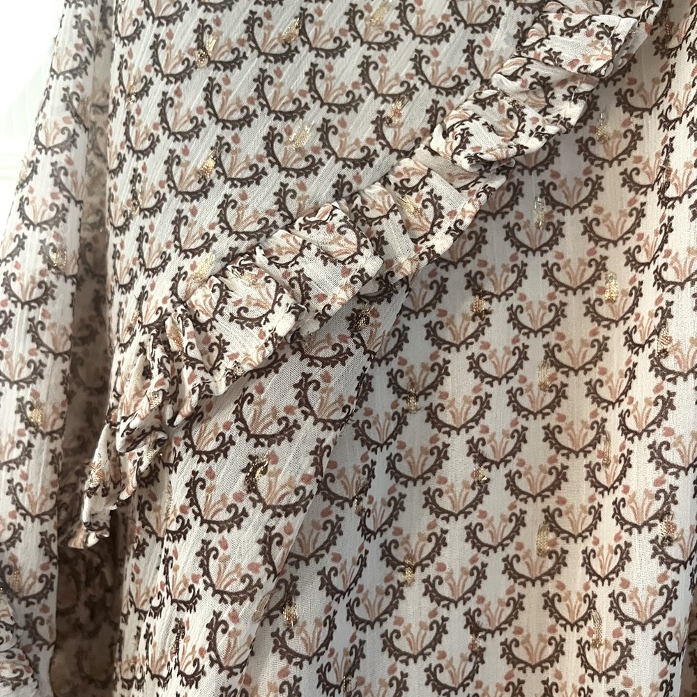 Rachel Zoe Dressy Metallic Ruffle Tie Neck Size Small Long Sleeve Blouse - Picture 7 of 7